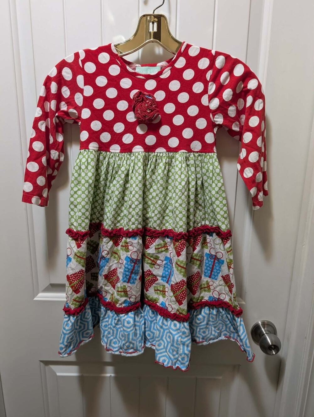 Sage & Lilly Girls Christmas Present Print Dress Size 4T Holiday Festive